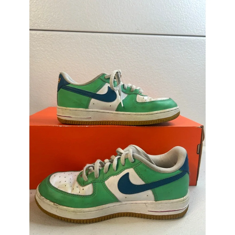 Nike Air Force 1 Low Kids Green White Blue  Sneakers Size 2.5Y #2185